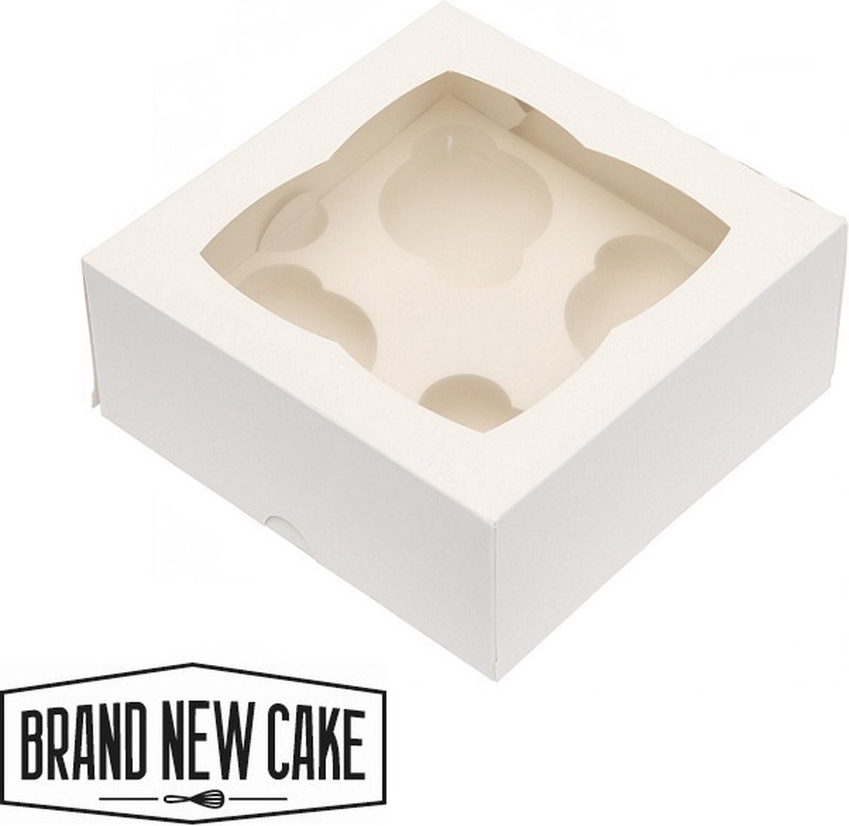 BrandNewCake® Cupcake Doos voor 4 Cupcake - 18x18x7.7 cm - Wit - Met Tray en Venster - 25 Stuks
