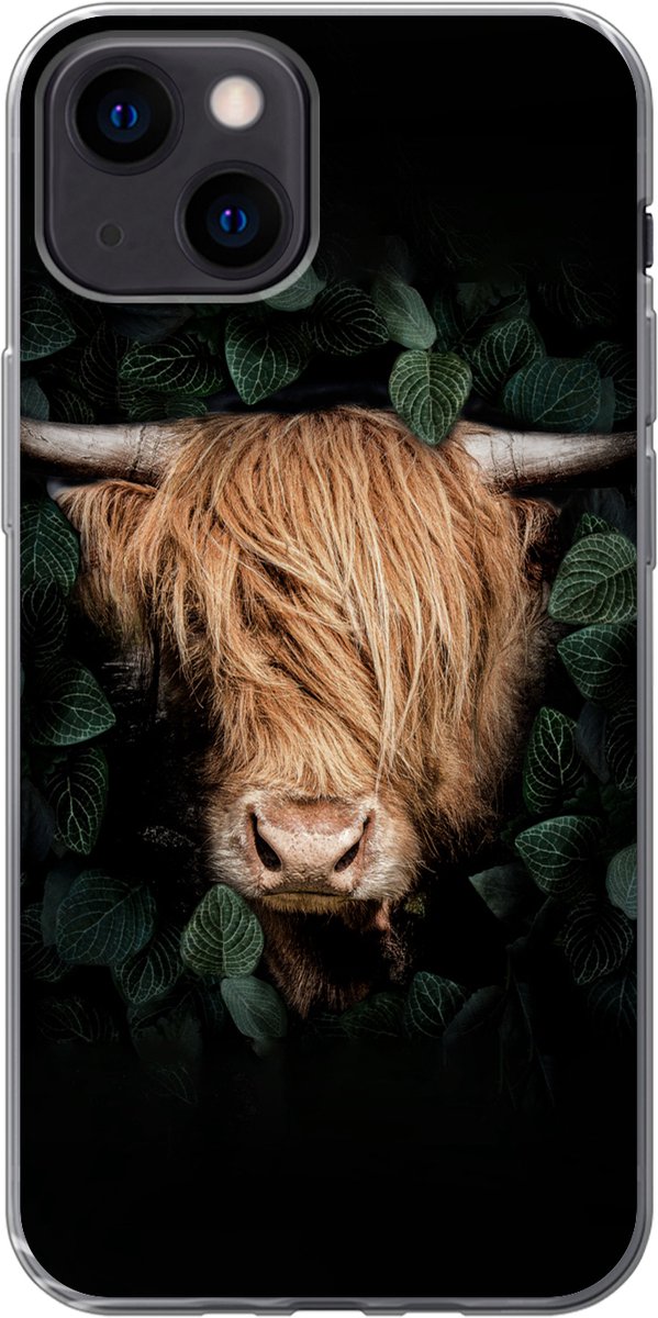 Telefoonhoesje Geschikt voor iPhone 13 mini hoesje - Schotse hooglander - Dier - Flora - Siliconen Telefoonhoesje Telefoonhoesje