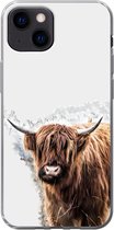 Geschikt voor iPhone 13 mini hoesje - Schotse hooglander - Verf - Grijs - Siliconen Telefoonhoesje