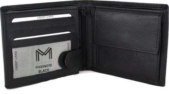 Massi Miliano Portefeuille Homme Cuir De Vachette Zwart - Billfold -(PHXW-310A-6) - 12x2x9.5cm -