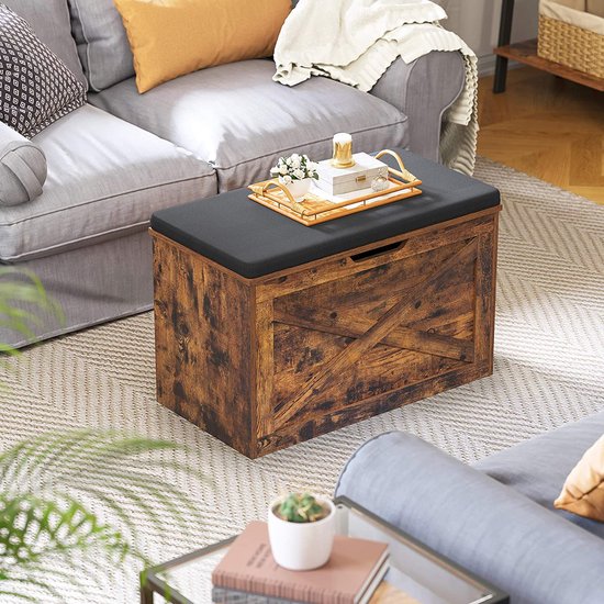 Hoppa! Banc à chaussures, coffre, meuble de rangement, avec rembourrage, 76 x 40 x 48 cm, style maison de campagne, marron vintage