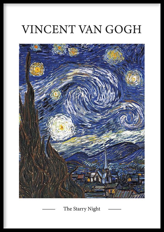 Poster The Starry Night - 30x40 cm - Geschilderd door Vincent van Gogh - Schilderkunst - Beroemde Schilder - Exclusief fotolijst - WALLLL