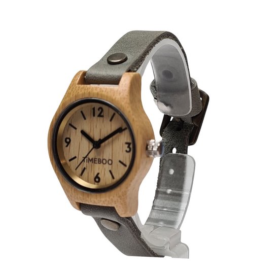 Montre femme en bois de bambou PETIT bracelet en cuir gris