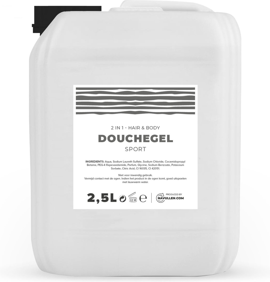 Douchegel - Sport - Transparant - 2,5 Liter - Jerrycan - Hair & Body - Navulling - Navullen