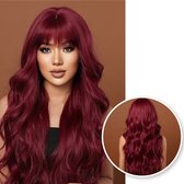 Perruque Rouge Vin - Sassy Goods Perruques Cheveux Longs Femme - Perruque - Incl. Filet à cheveux - Rouge - 70 cm