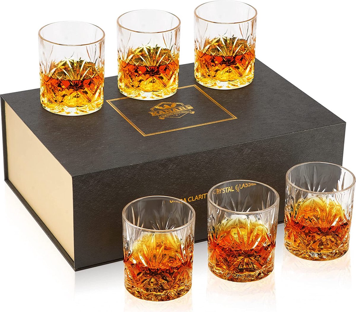 KANARS Whisky Cadeauset Glazen, Loodvrije Kristallen Whiskeyglas , 300 ml, Set van 6 Stuks