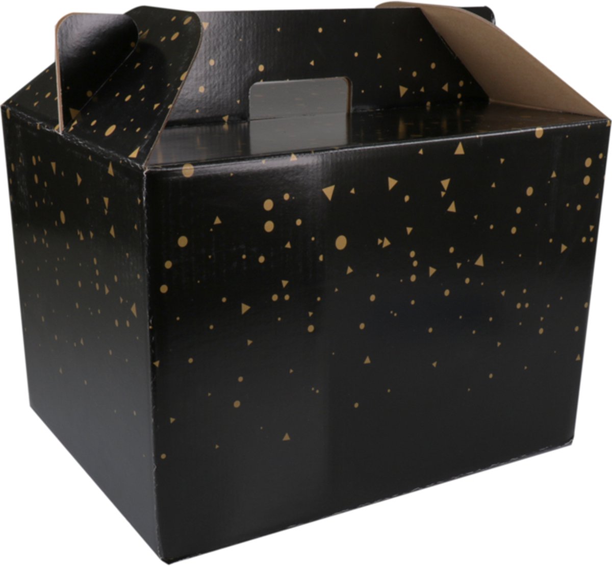 Maaltijdbezorgbox - Sparkling stars - golfkarton - 370x275x250mm - zwart/goud - Voordeelverpakking - 2 x 15 stuks