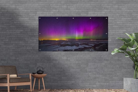 Décoration murale extérieur Aurora - Glace - Violet - 160x80 cm - Toile de jardin - Affiche extérieure
