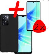 Hoes Geschikt voor OPPO A57 Hoesje Siliconen Back Cover Case Met 2x Screenprotector - Hoesje Geschikt voor OPPO A57 Hoes Cover Hoesje - Zwart