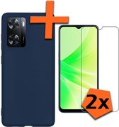 Hoesje Geschikt voor OPPO A57 Hoesje Siliconen Cover Case Met 2x Screenprotector - Hoes Geschikt voor OPPO A57 Hoes Back Case - Donkerblauw