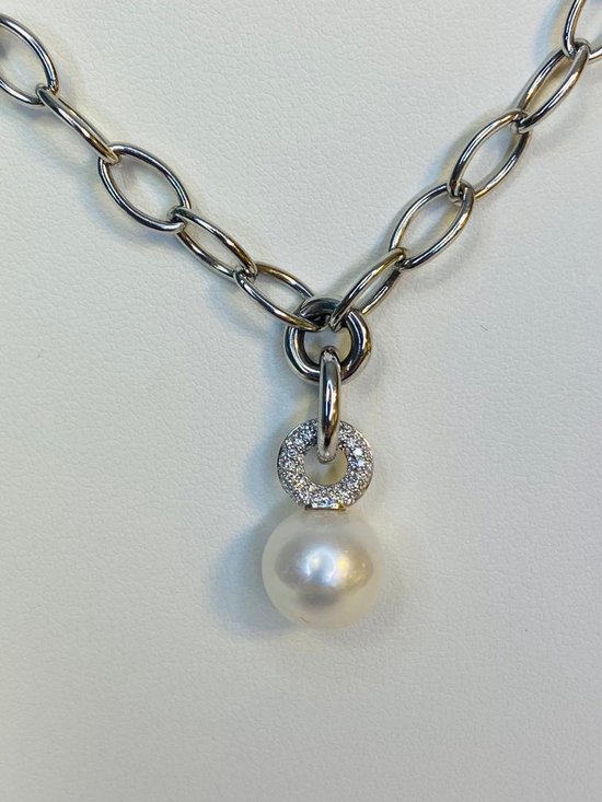 schakel collier - witgoud - 14 karaat - diamant parel - Le Chic - RB783C18wp - sale Juwelier Verlinden St. Hubert - van €2695,= voor €1695,=