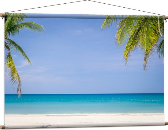 Textielposter - Palmbladeren op Tropisch Strand - 120x80 cm Foto op Textiel