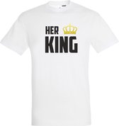 T-shirt HER KING | valentijn cadeautje voor hem haar | valentijn | valentijnsdag cadeau | Wit | maat 5XL