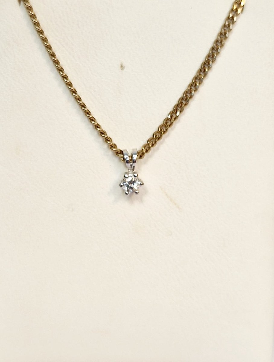 Witgouden - hanger - 14krt – diamant - 0.10crt - uitverkoop Juwelier Verlinden St. Hubert – van €429,= voor €265,=