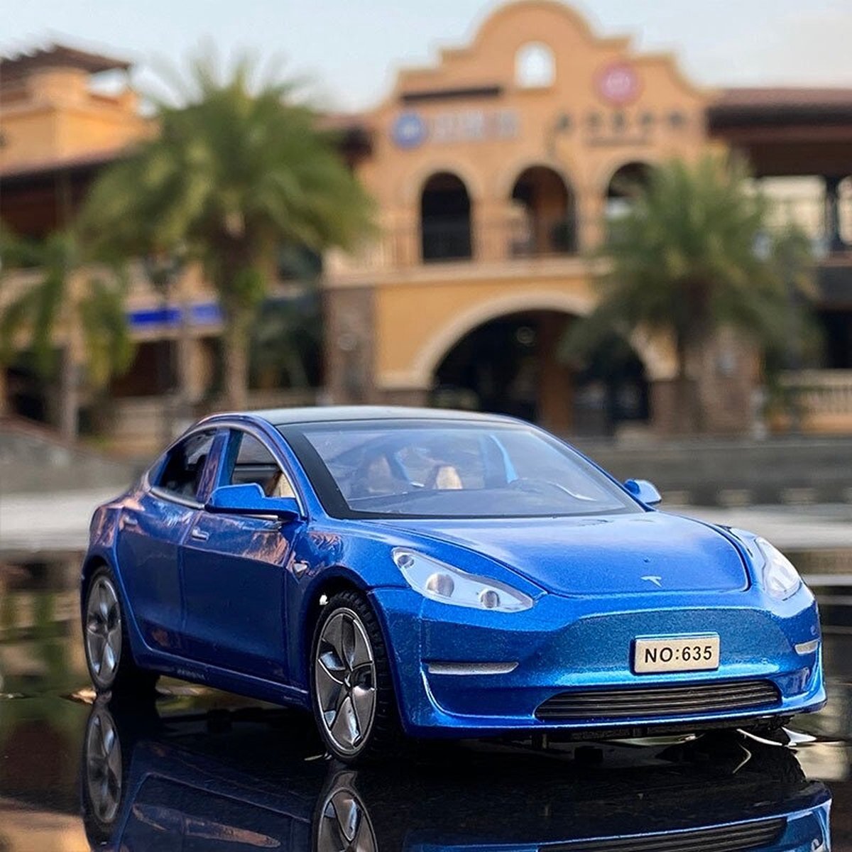 Tesla Model 3 - Modelauto - Geluid en Licht - Speelgoed Autos - 1:32 - Blauw