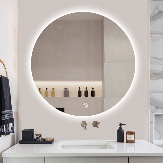 SensaHome - Miroir de Salle de Bain Rond Sans Cadre Zwart avec Siècle des Lumières  LED