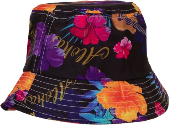 Chapeau de pêcheur/chapeau de soleil - thème Hawaï - pour adulte - noir