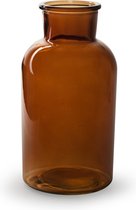 Jodeco Bloemenvaas - Apotheker model - mahonie bruin/transparant glas - H20 x D10 cm