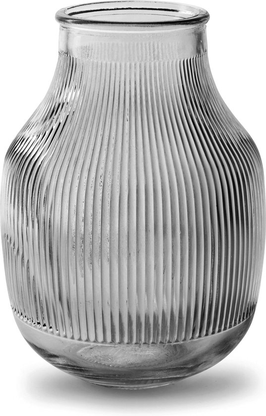 Jodeco Bloemenvaas - smoke grijs/transparant glas - H22 x D15.8/11.3 cm
