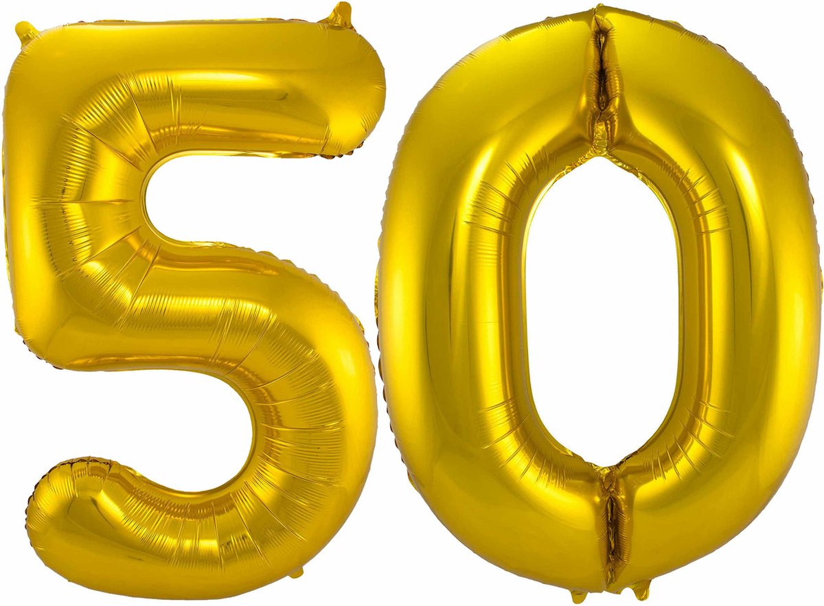 Folat Folie ballonnen - 50 jaar cijfer - goud - 86 cm - leeftijd feestartikelen - verjaardag versiering