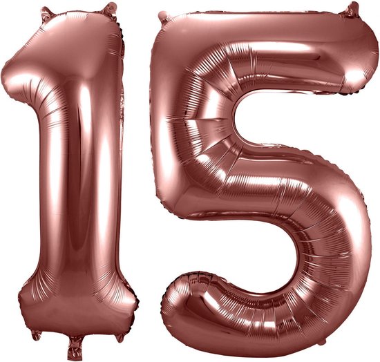 Folat Folie ballonnen - 15 jaar cijfer - brons - 86 cm - leeftijd feestartikelen