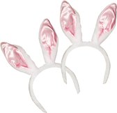 4x stuks verkleed Diadeem wit met roze konijnen/hazen oren