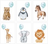 NORTH-WEST A4 ââkinderkamerfoto's, set van 6 decoratieve posters voor meisjes en jongens, dierenposters, mint babycadeau, beer, pinguÃ¯n, paard, giraf, olifant, leeuw voor knuffelhoek, babykamer, kinderposterset