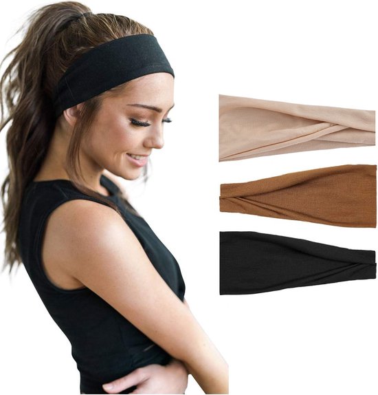 Lot De 3 Bandeaux De Sport Femme - Yoga, Running, Gym - Antidérapant Et Absorbant - Gris Et Noir