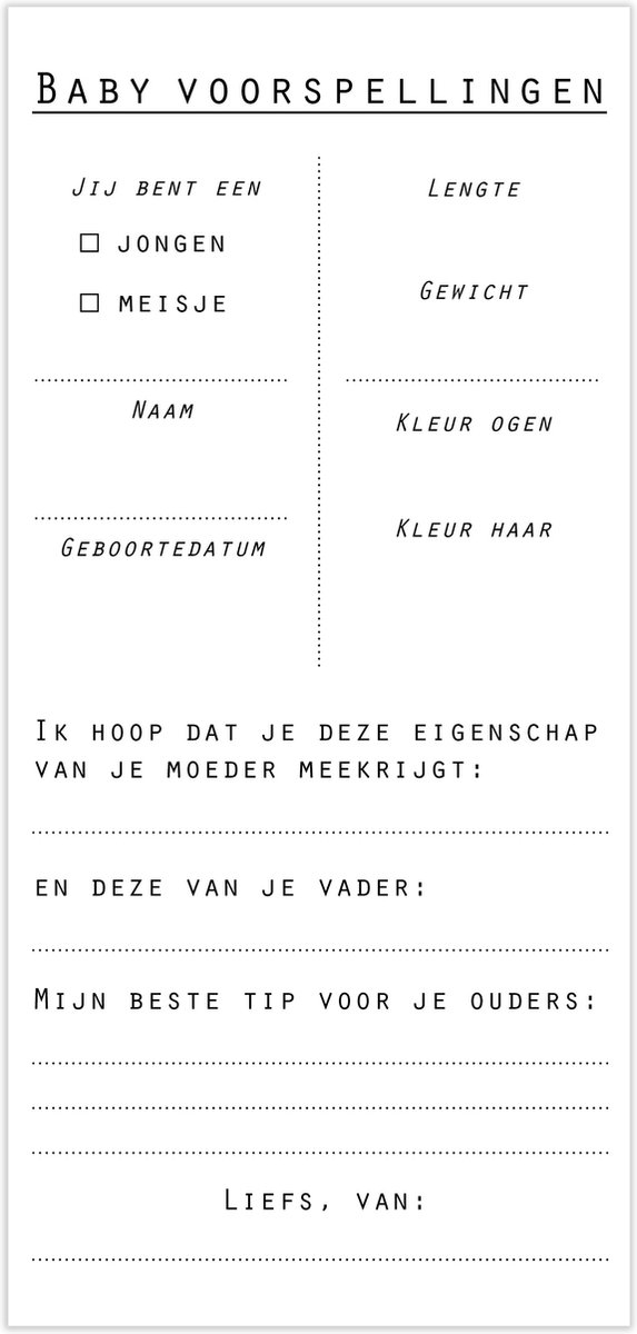 Prints Charming babyshower invulkaarten - 20 stuks