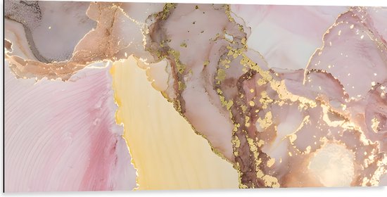 Dibond - Print van Roze met Goudkleurig Marmer - 100x50 cm Foto op Aluminium (Wanddecoratie van metaal)