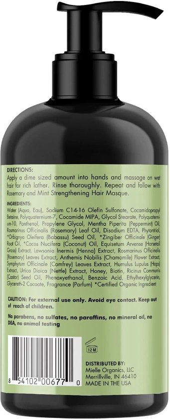 Shampooing Fortifiant Mielle Romarin Et Menthe - 355 Ml, Formule Ultra Efficace