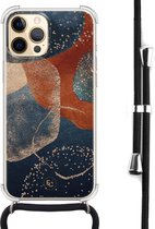 Hoesje met koord geschikt voor iPhone 12 Pro Max - Abstract terracotta - Inclusief zwart koord - Crossbody beschermhoes - Transparant, Blauw - Mooie Telefoonhoesjes