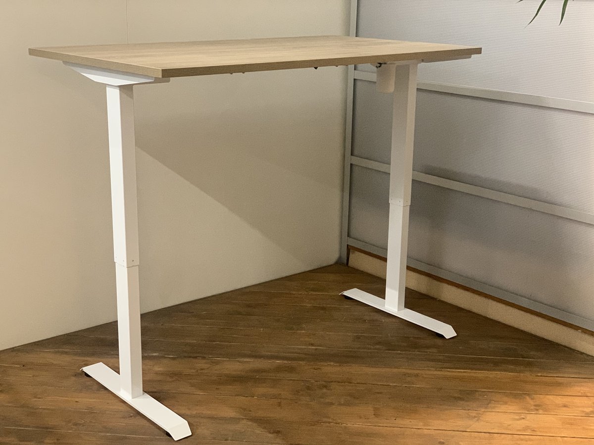 FB01 - elektrisch zit sta bureau met memory - wit onderstel - robson midden eiken blad - NU MET GRATIS USB OPLADER! - 140 x 80 - NIEUW