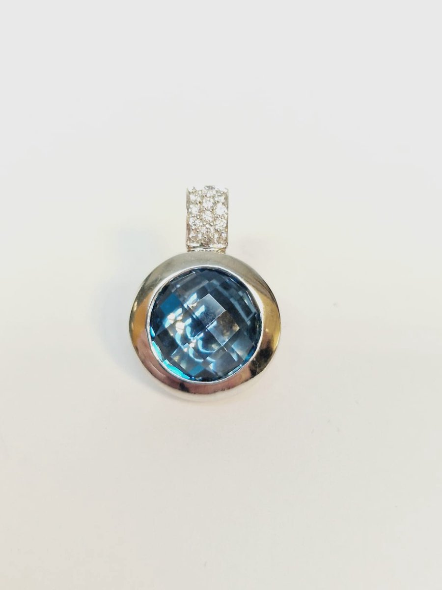 Hanger - witgoud - 14 karaat - diamant - blauwe topaas - sale Juwelier Verlinden St. Hubert – van €1695,= voor €1379,=