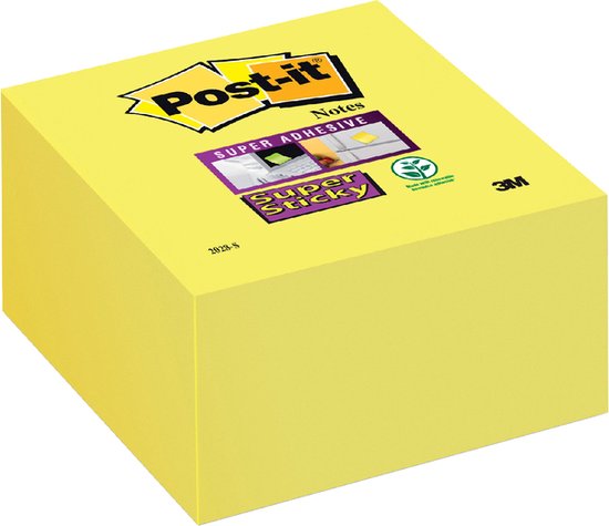 Post-it® Super Sticky Notes, Kubus, Neon geel, 76mm x 76 mm