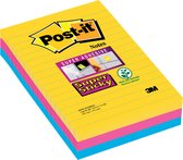 Post-it® Super Sticky Notes, jeu de couleurs Rio, jaune canari ™, bleu méditerranéen, fuchsia - doublé - 3 blocs