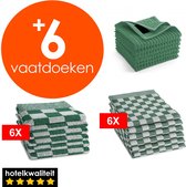 Zavelo 6x Theedoeken en 6x Keukendoeken Set + 6x VAATDOEKJES - Horeca Kwaliteit - 60 Graden Wasbaar - Groen
