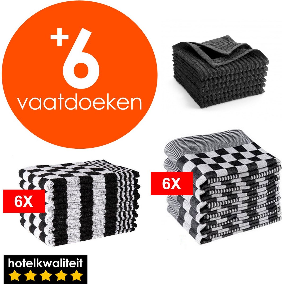 Bol.com Zavelo 6x Theedoeken en 6x Keukendoeken Set - Incl 6x VAATDOEKJES t.w.v. 14,95 - Horeca Kwaliteit - 60 Graden Wasbaar - ... aanbieding
