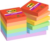 Post-it Super Sticky Notes Playful, 90 feuilles, pi 76 x 76 mm, couleurs assorties, paquet de 12 blocs