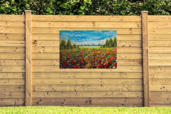 Affiche de jardin - Toile de jardin - Posters de jardin extérieur - Peinture à l'huile - Peinture - Fleurs - Paysage - 120x80 cm - Jardin