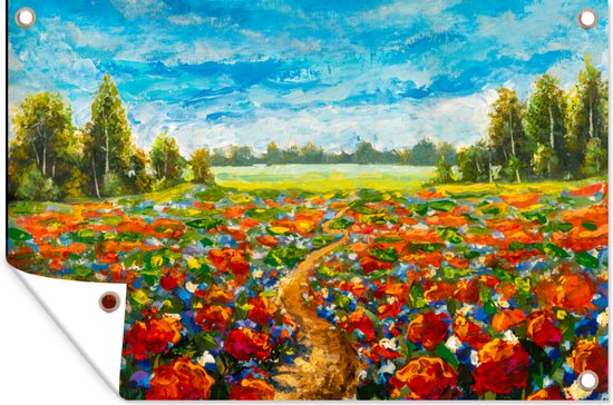 Affiche de jardin - Toile de jardin - Posters de jardin extérieur - Peinture à l'huile - Peinture - Fleurs - Paysage - 120x80 cm - Jardin