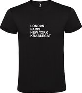 Zwart T-Shirt met London,Paris, New York ,Krabbegat tekst Wit Size XXXXXL