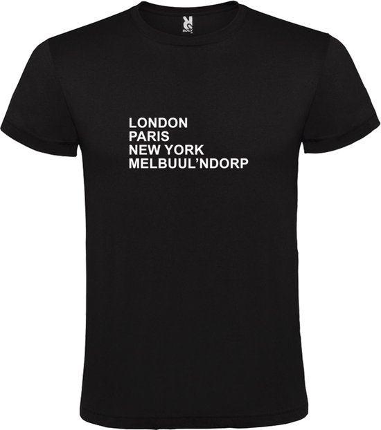 Zwart T-Shirt met London,Paris, New York ,Melbuul’ndorp tekst Wit Size XL