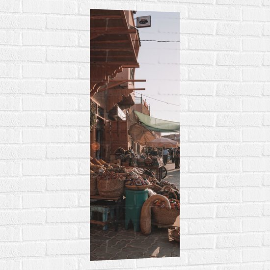 WallClassics - Muursticker - Markt in Marrakesh - Marokko - 40x120 cm Foto op Muursticker