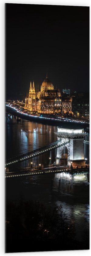 WallClassics - Acrylglas - Kettingbrug in Hongarije - 40x120 cm Foto op Acrylglas (Wanddecoratie op Acrylaat)