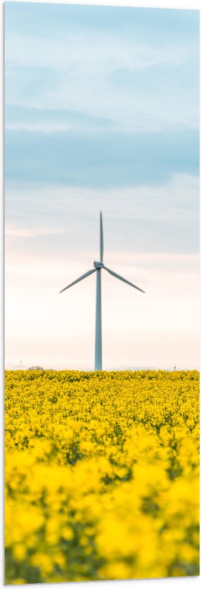 WallClassics - Vlag - Eenzame Windmolen in Geel Bloemenveld - 40x120 cm Foto op Polyester Vlag