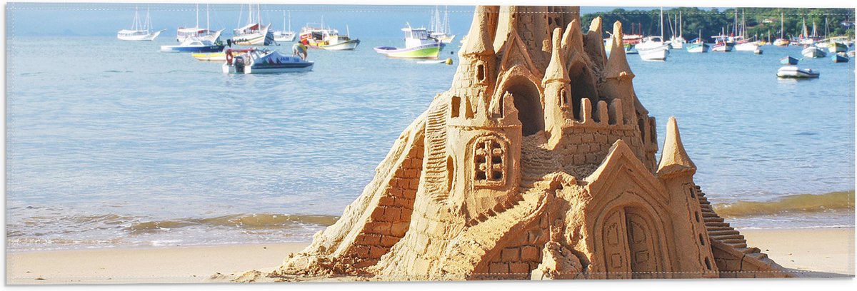 Vlag - Zandkasteel op het Strand - 60x20 cm Foto op Polyester Vlag