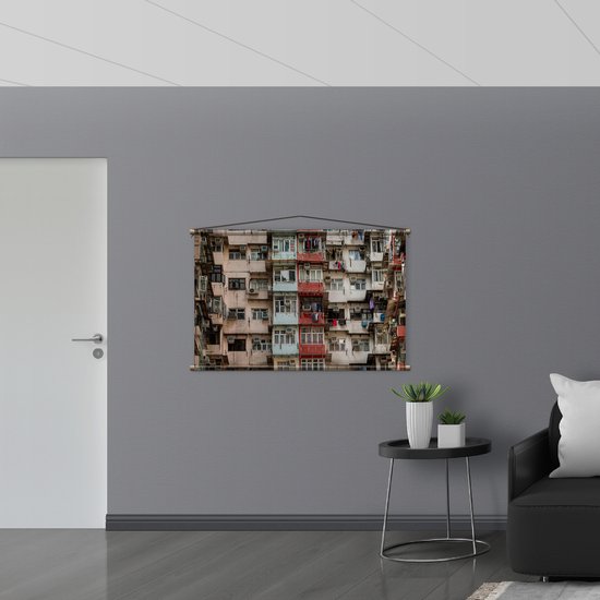 WallClassics - Affiche textile - Petits immeubles - Hong Kong - 120x80 cm Photo sur textile