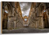 WallClassics - Hout - Klooster in Italië - De abdij van Saint Galgano - 90x60 cm - 9 mm dik - Foto op Hout (Met Ophangsysteem)