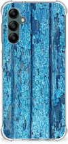 Shockproof Case Geschikt voor Samsung Galaxy A14 5G Telefoonhoesje met doorzichtige rand Wood Blue